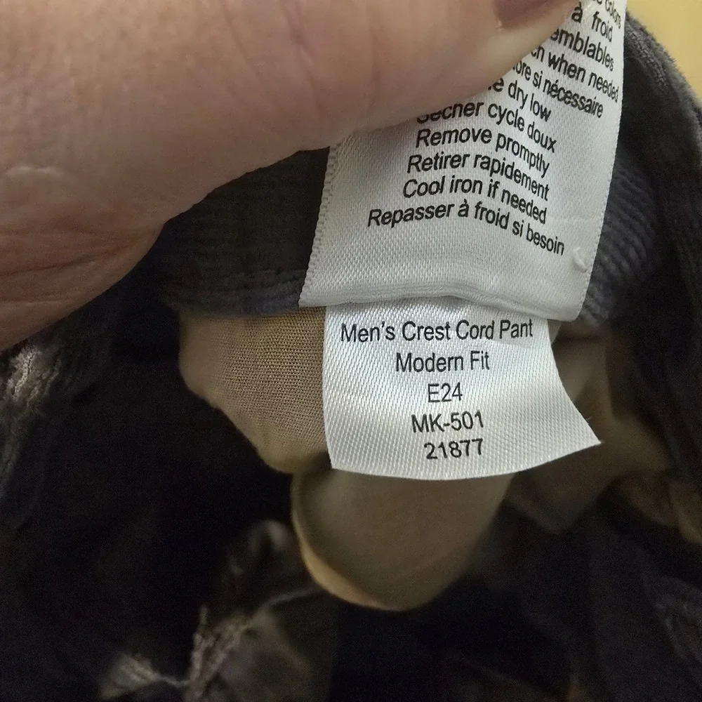 Mountain Khakis Crest Cord Pant Mens 32x30 Grey Cotton Blend Modern Fit MK-501